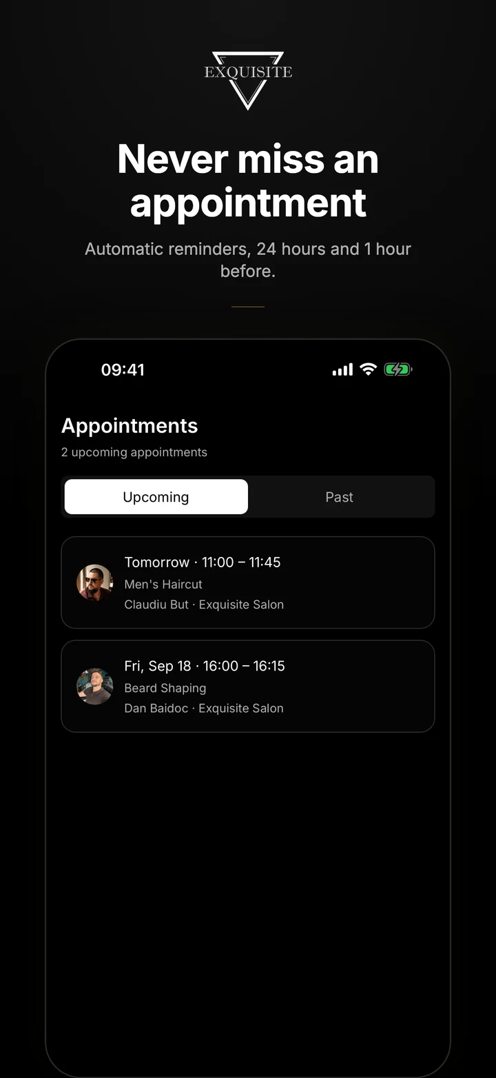 Exquisite Salon: keep track of upcoming appointments and reminders