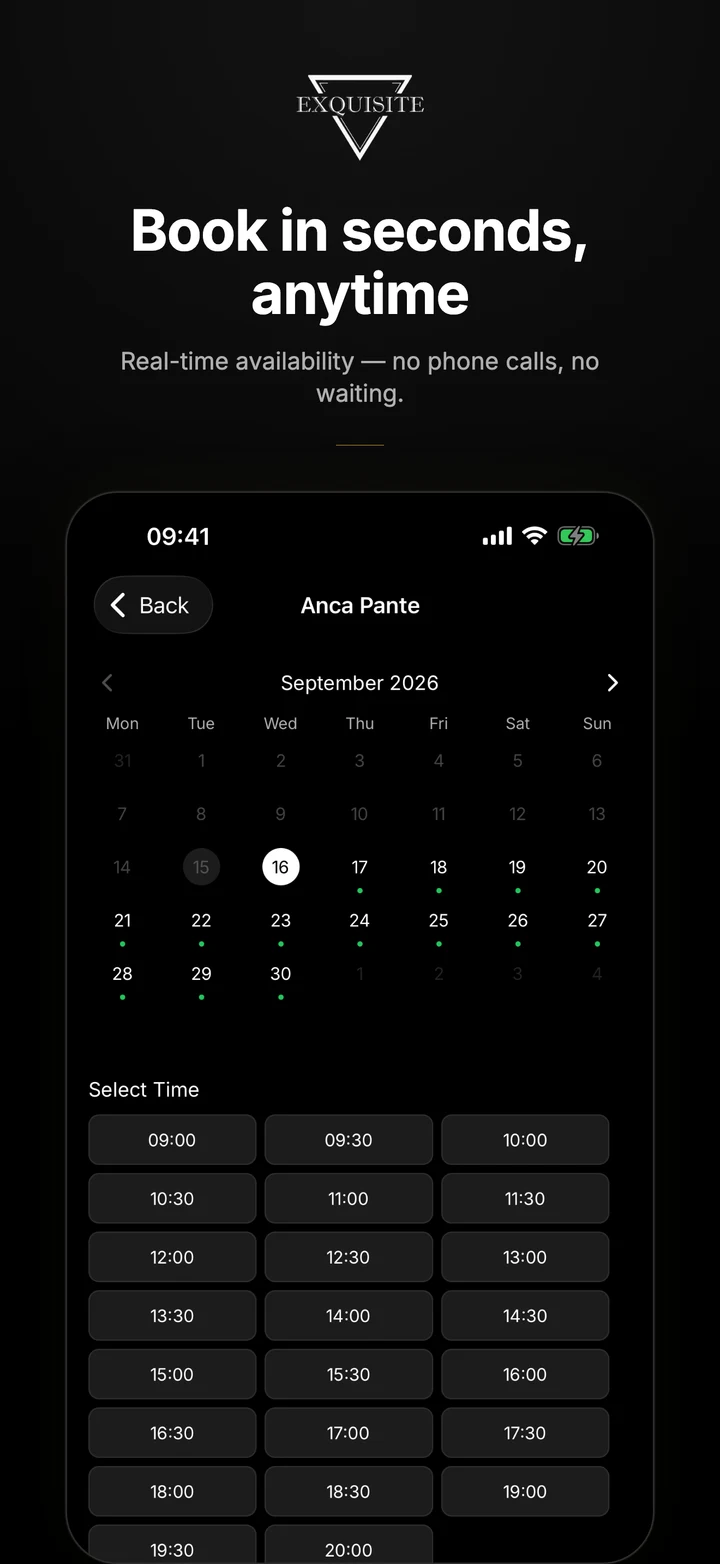Exquisite Salon: choose an appointment from real-time availability