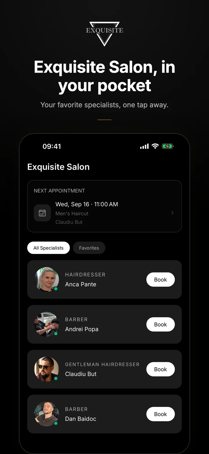 Exquisite Salon: browse the salon’s specialists and book a visit